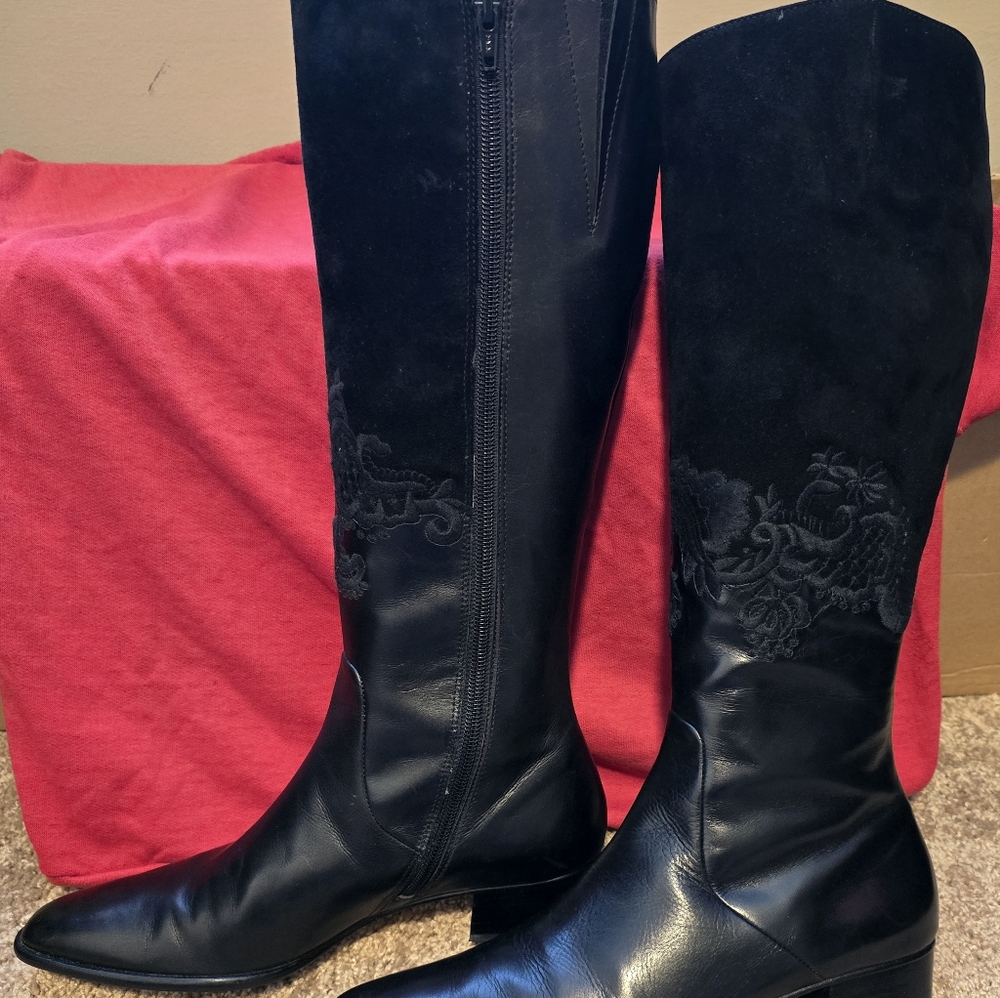 Vaneli Black Leather Knee Boots, Size 8 N
